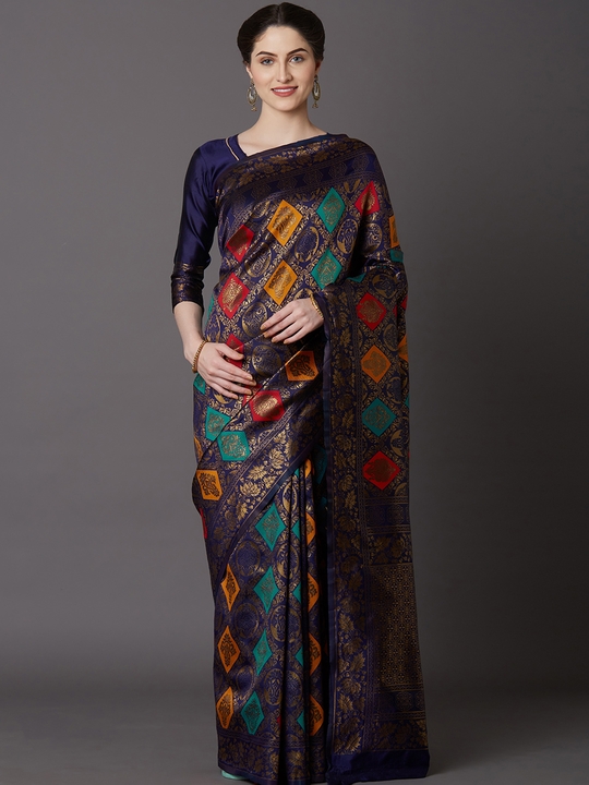 Buy Mitera Green & Gold Toned Woven Design Zari Silk Cotton Banarasi Saree  - Sarees for Women 16587926 | Myntra
