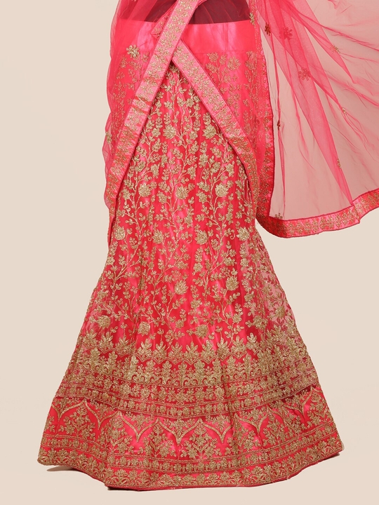 Peach embossed ArtSilk Half Saree with zari buttas,contrast stonework  Dhavani & intricate zari design border & blouse