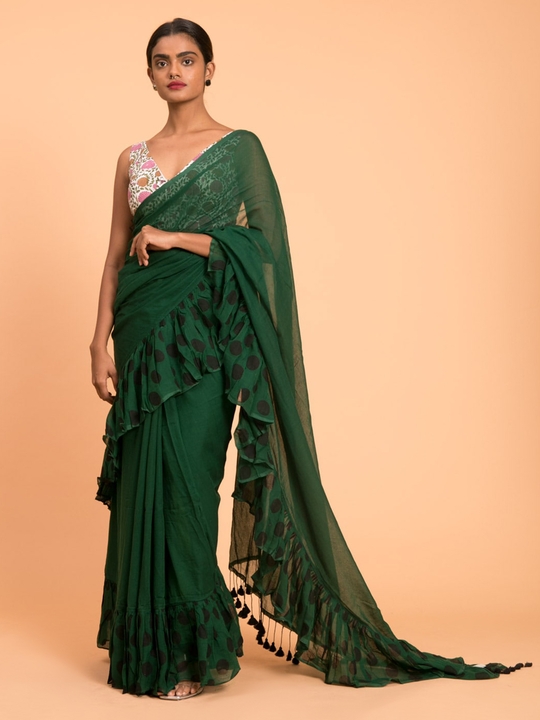 Mulmul Cotton Plain Saree In Green|Evergreen in Kerala|Suta